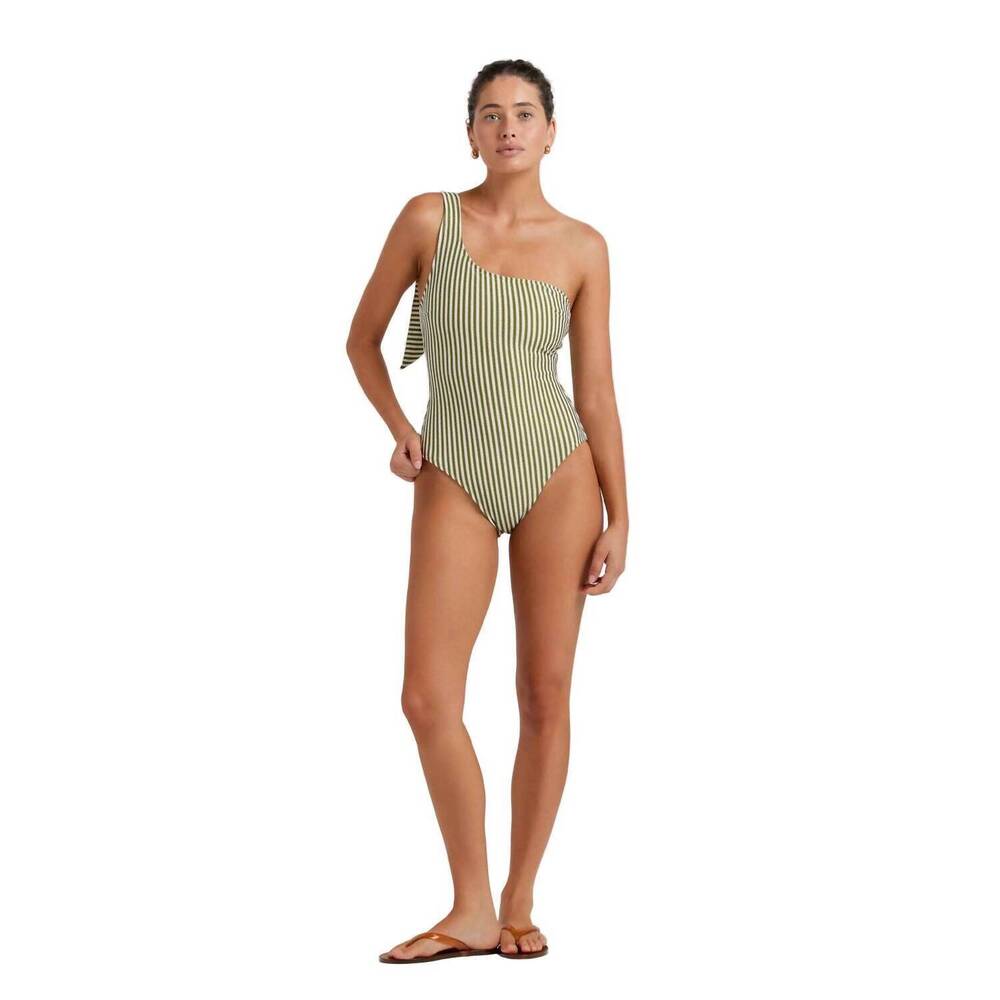 NEW PEONY one shoulder one piece swimsuit in fern stripe